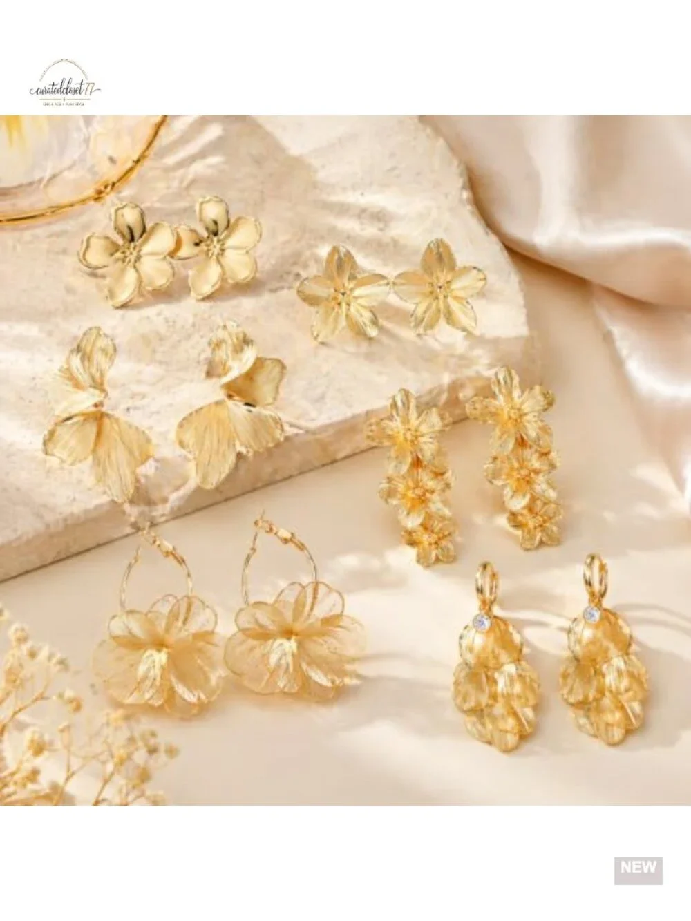 6 Pairs Gold Statement Earrings Set Chunky Geometric Hoop Floral Knot Dangle